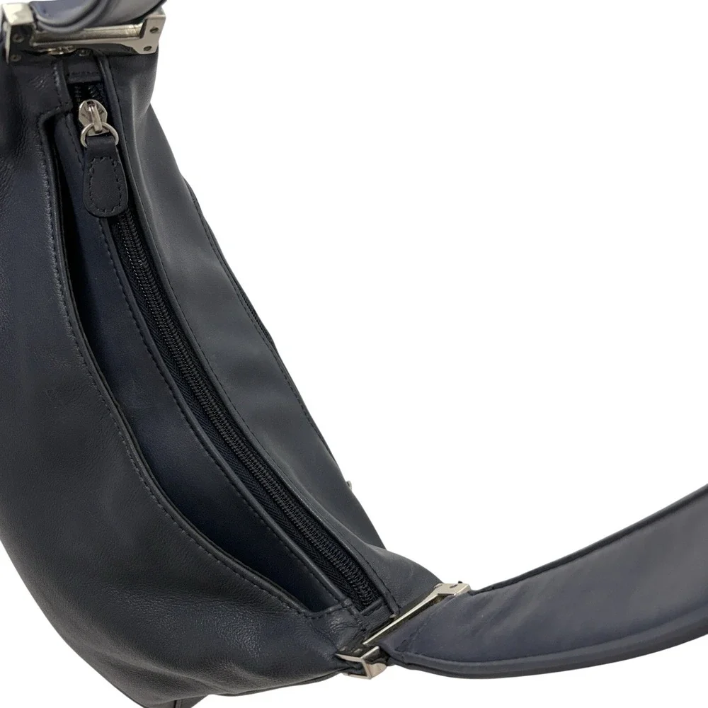 Aurielle Navy Blue Leather Hobo Bag Shoulder‎ Purse Minimalist Y2K Quiet Luxury